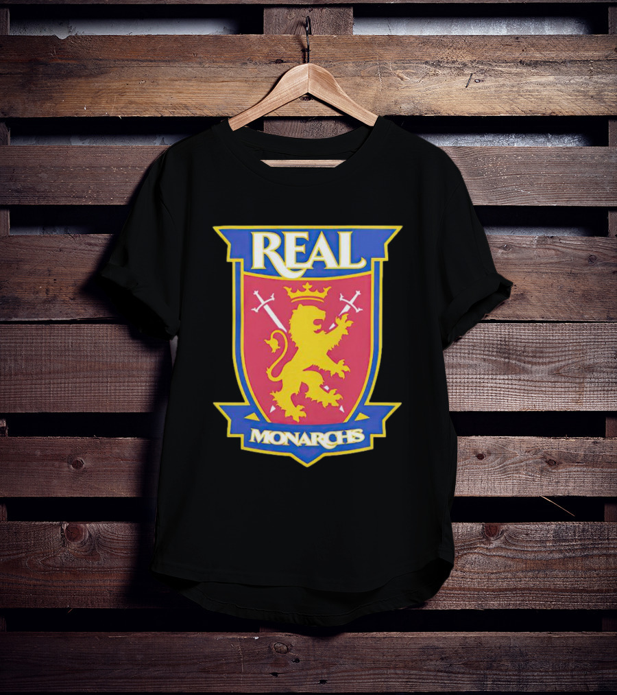 Real Salt Lake Real Monarchs Bold Emblem Crest With Lion And Crossed Swords T-Shirt
