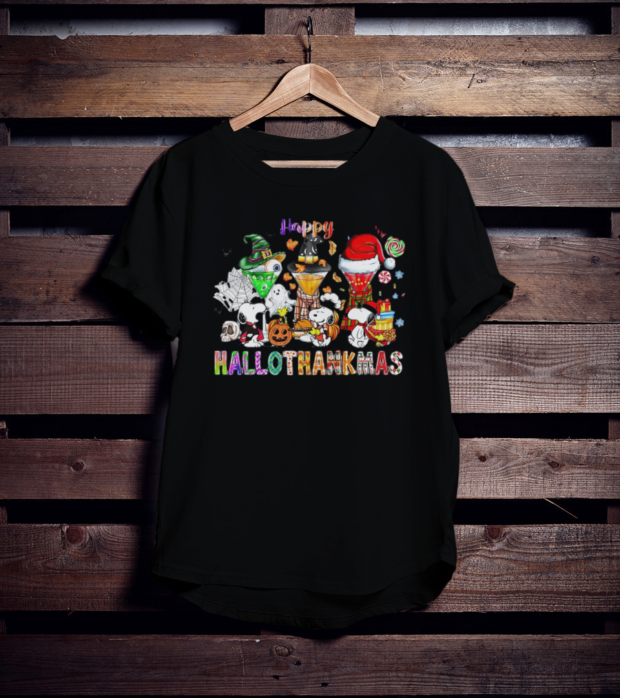 Happy Hallothanksmas Snoopy Halloween Thanksgiving Christmas T-Shirt