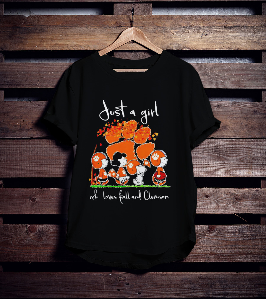 Just A Girl Who Loves Fall And Clemson Peanuts Characters T-Shirt