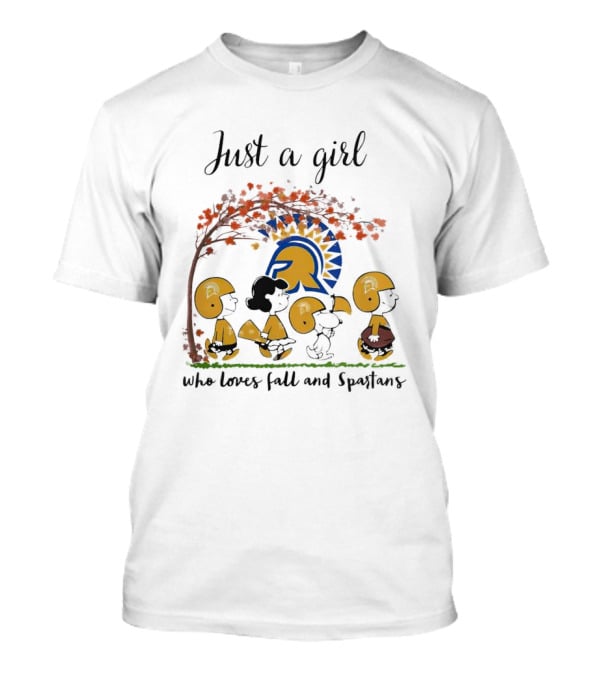 Just A Girl Who Loves Fall Peanuts Characters And Spartans T-Shirt