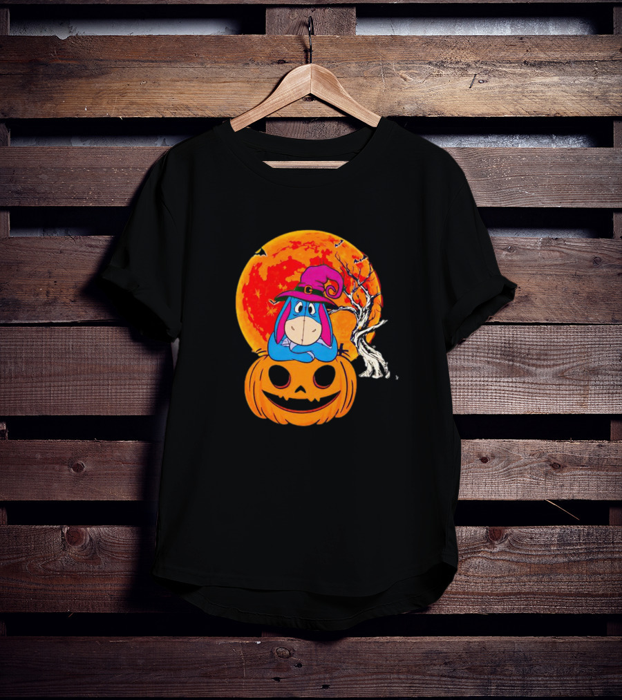 Eeyore Pumpkin Halloween Moon And Bats T-Shirt