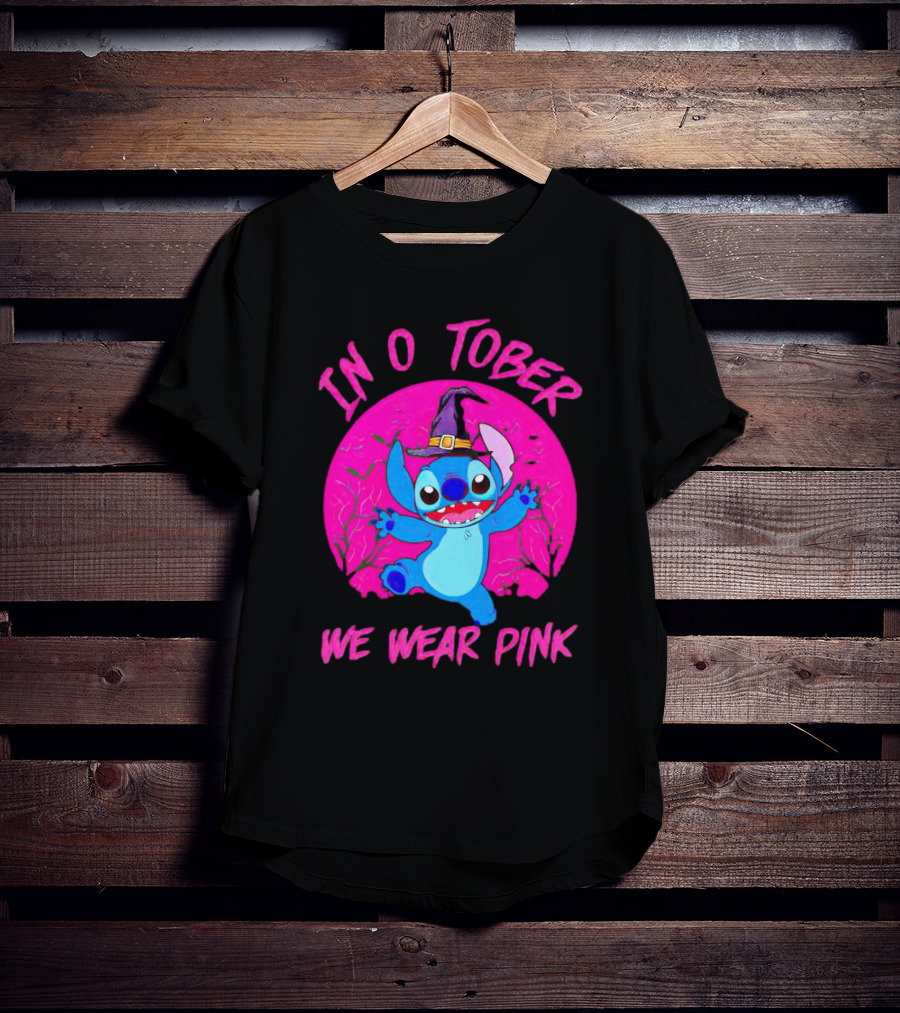 Stitch In October We Wear Pink Halloween Magic T-Shirt