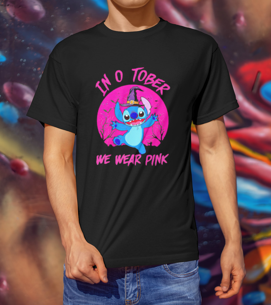 Stitch In October We Wear Pink Halloween Magic T-Shirt