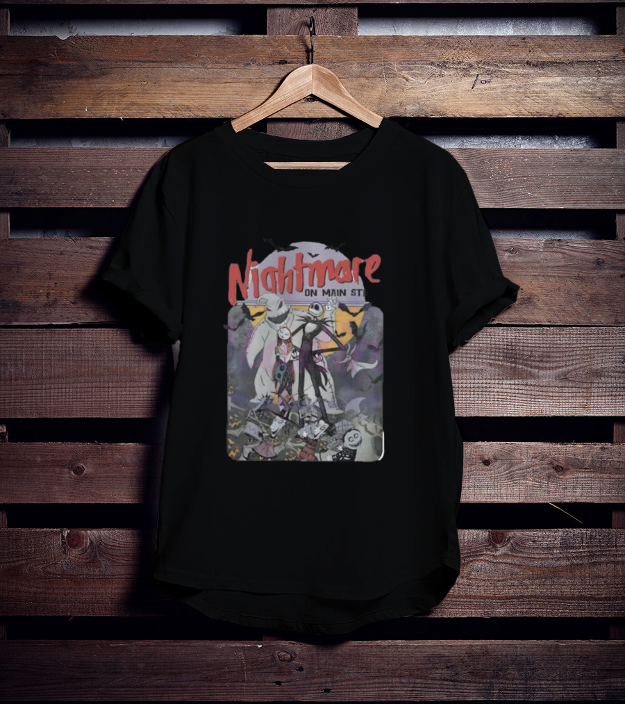 Nightmare Before Christmas Meets Main Street Halloween Characters Scene T-Shirt