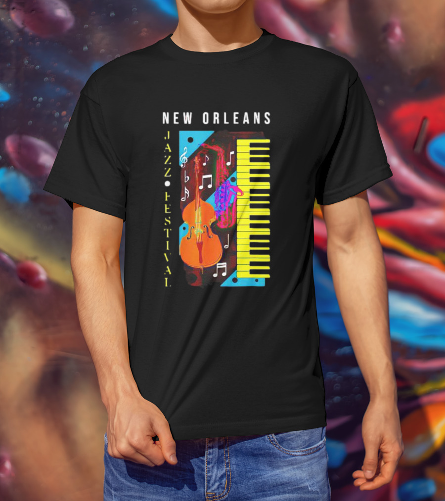 New Orleans Jazz Festival Music Notes Piano And Instruments T-Shirt