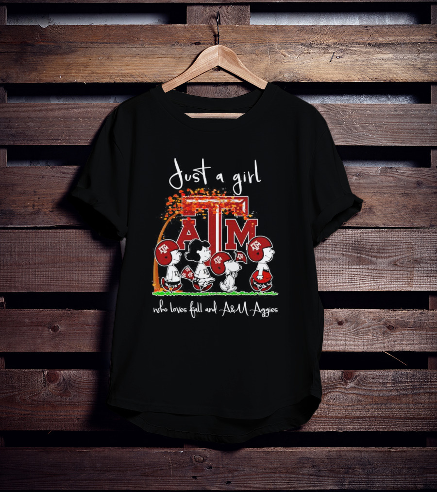Just A Girl Who Loves Fall And A&M Aggies Peanuts Characters T-Shirt