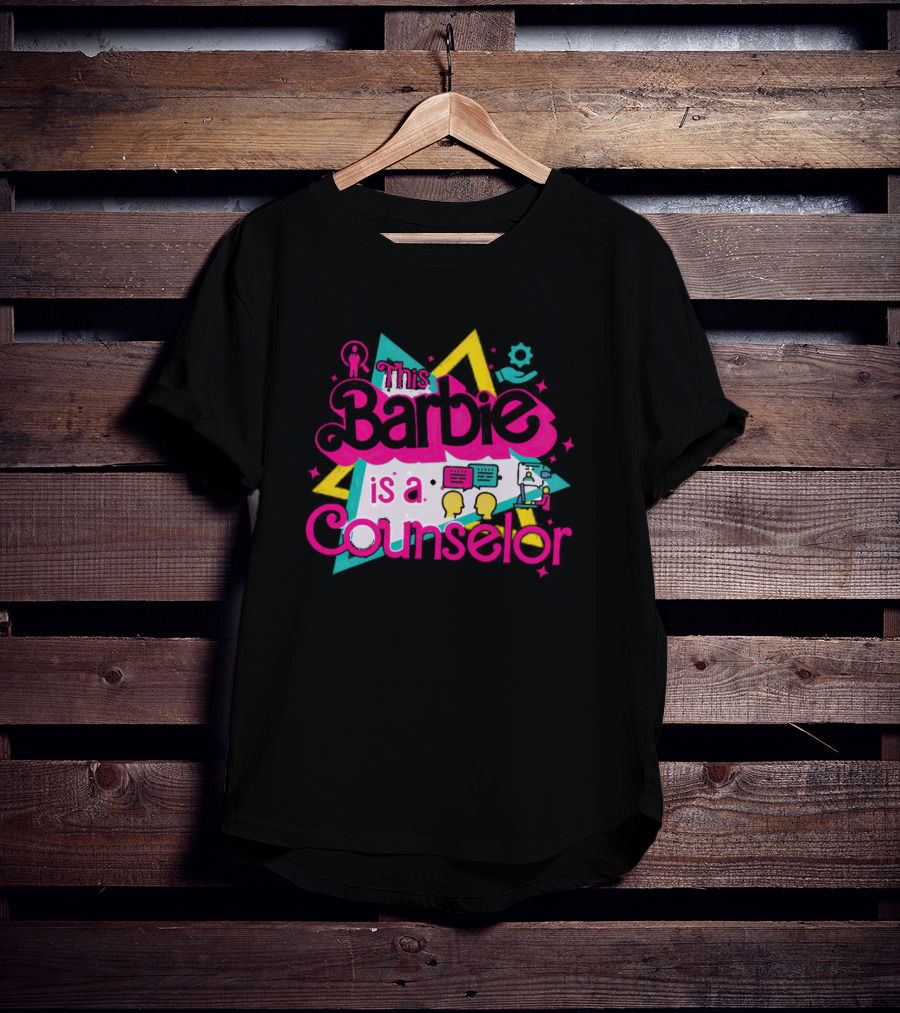 This Barbie Is A Counselor With Communication And Support Icons T-Shirt
