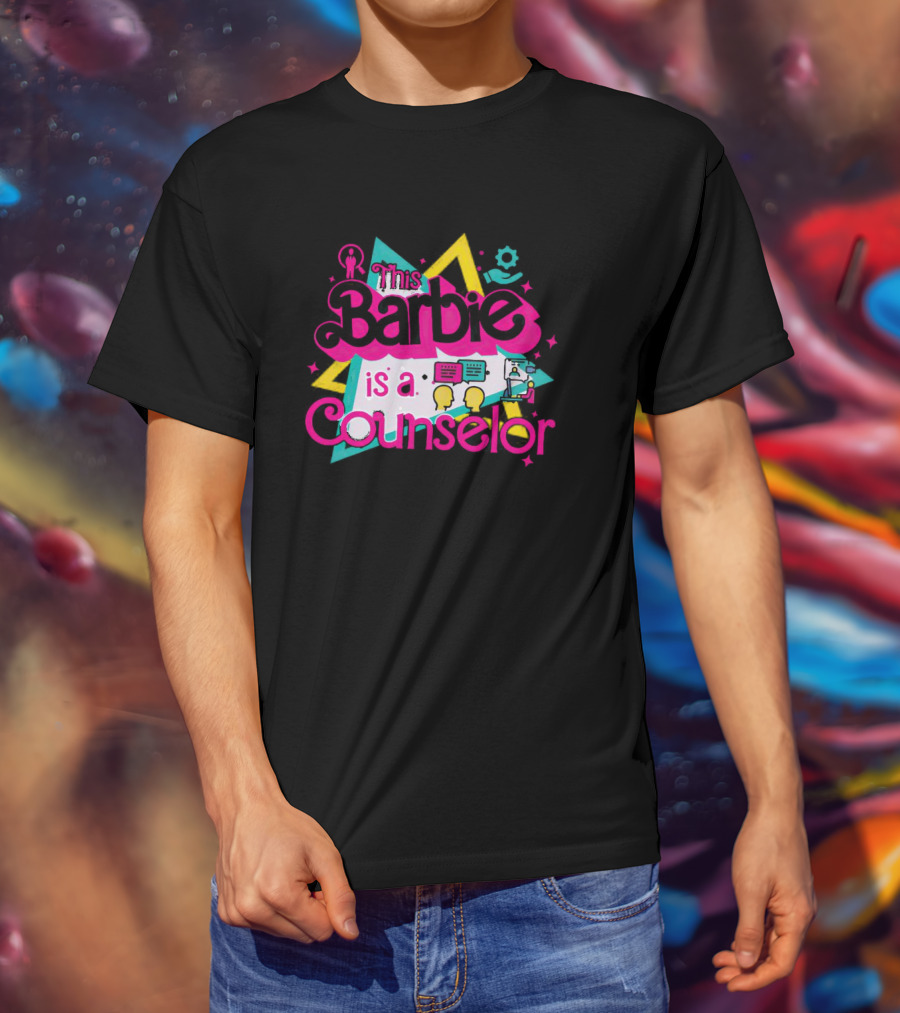 This Barbie Is A Counselor With Communication And Support Icons T-Shirt