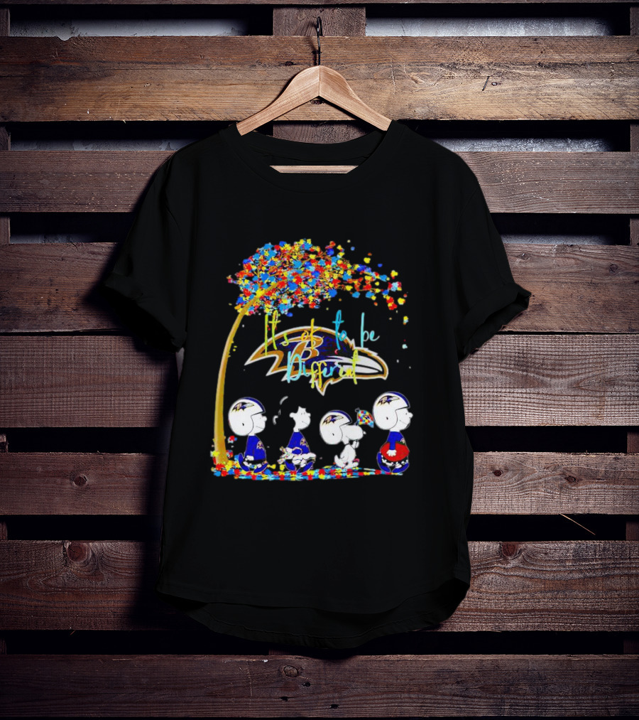 Baltimore Ravens Peanuts It’s Ok To Be Different Autism Fall T-Shirt