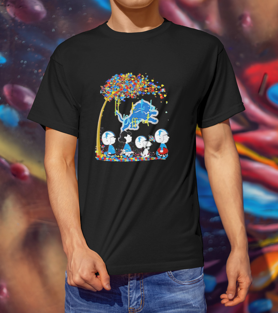 Detroit Lions Peanuts Characters Autism It's Ok To Be Different Fall T-Shirt