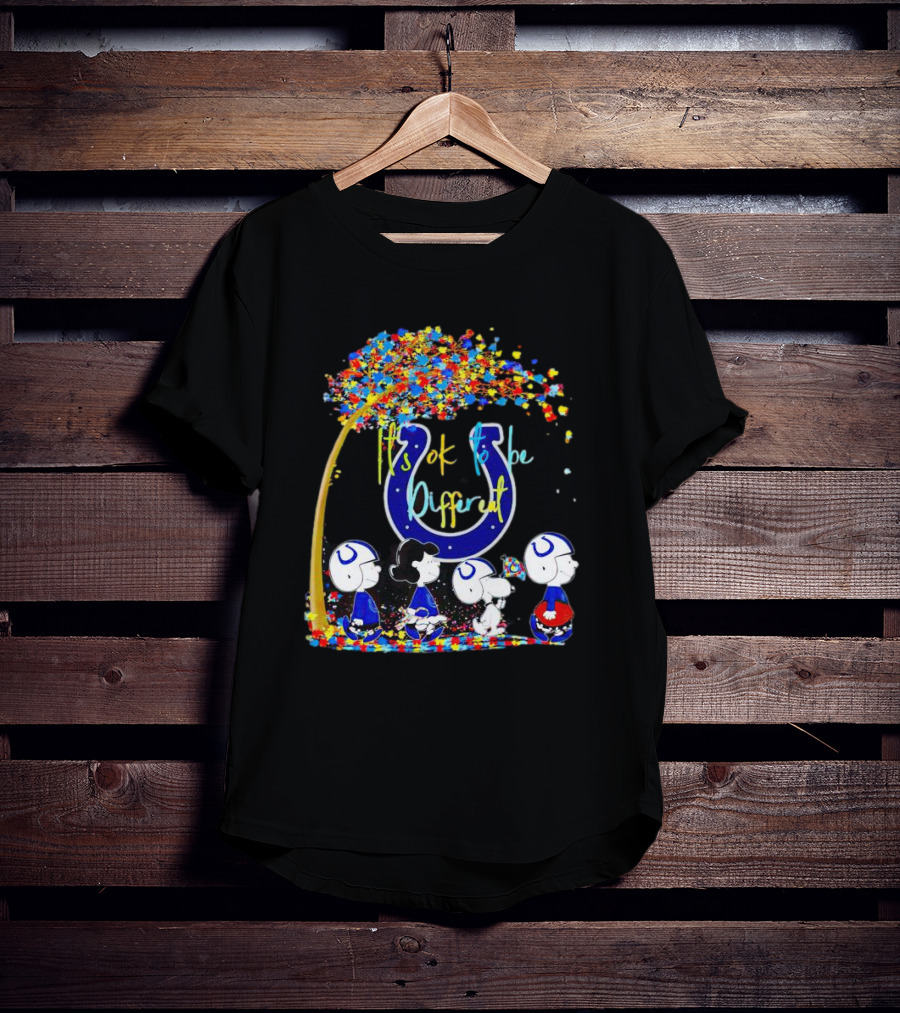 Indianapolis Colts Peanuts Characters It's Ok To Be Different Autism Fall T-Shirt