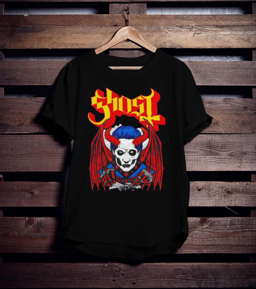 Ghost Demonic Red Horned Figure X Post Mortem Horror Wings T-Shirt
