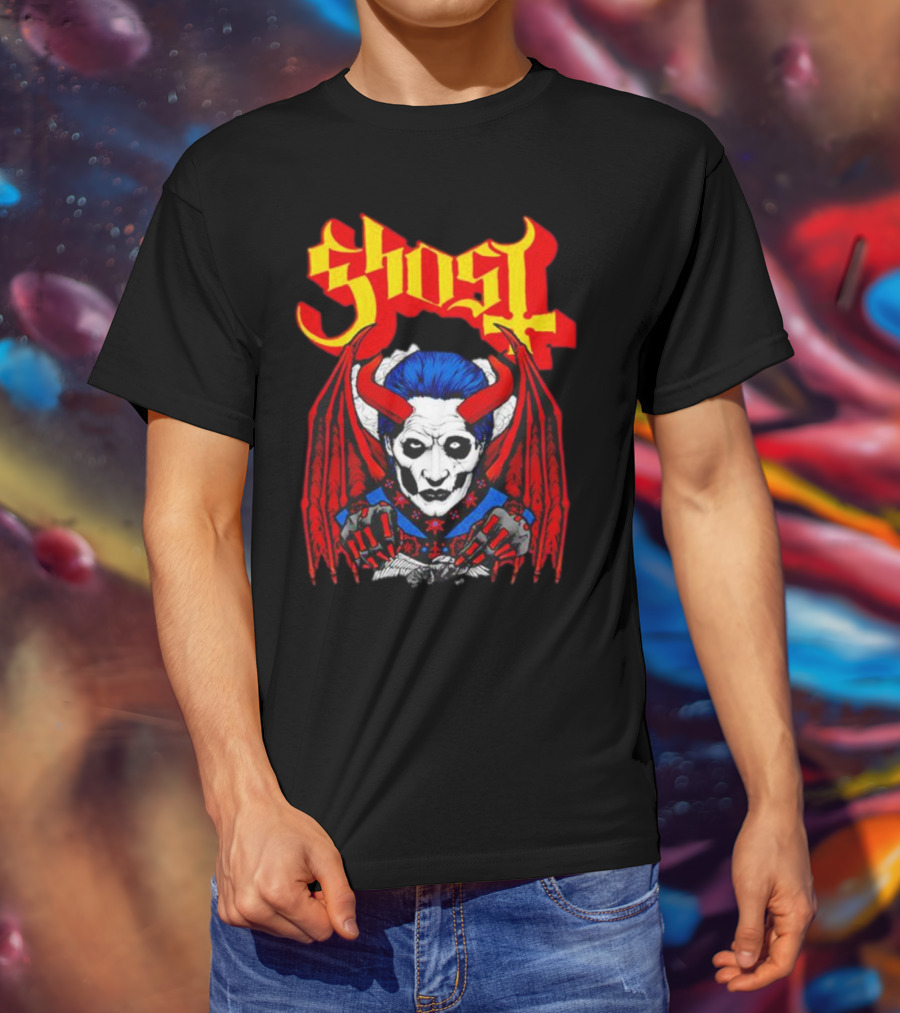 Ghost Demonic Red Horned Figure X Post Mortem Horror Wings T-Shirt