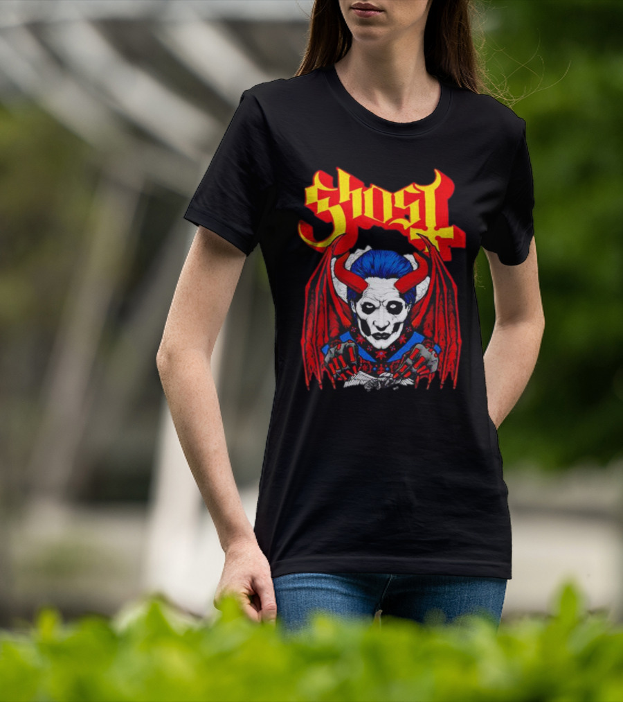 Ghost Demonic Red Horned Figure X Post Mortem Horror Wings T-Shirt
