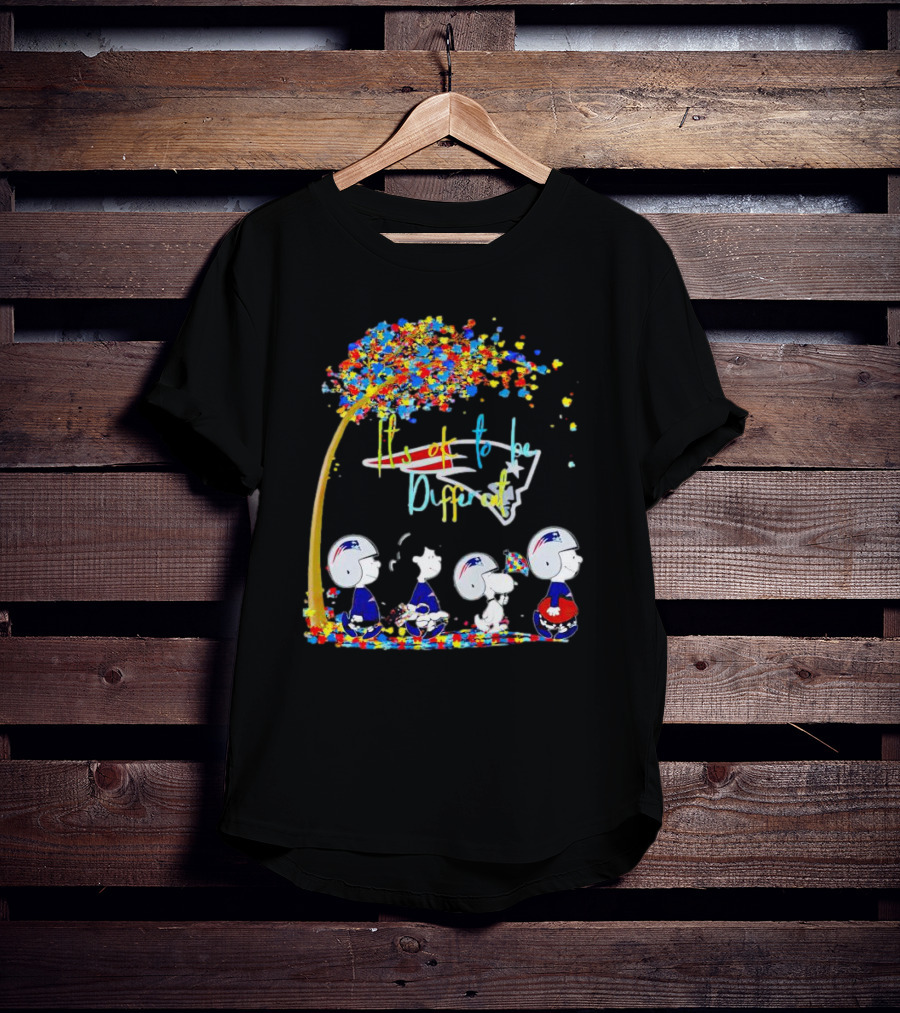 New England Patriots Peanuts Characters It's Okay To Be Different Autism Fall T-Shirt