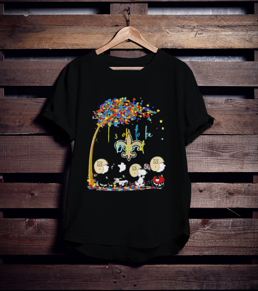 New Orleans Saints Peanuts Characters Autism Awareness It's Ok To Be Different T-Shirt