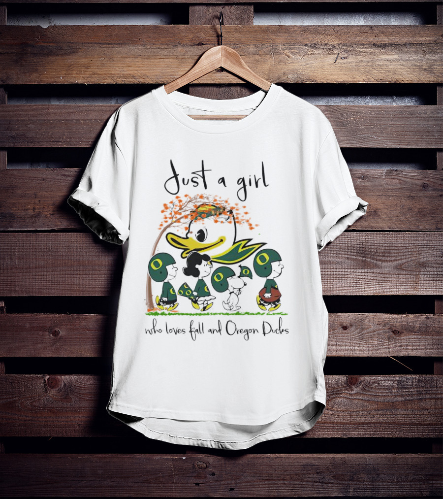 Just A Girl Who Loves Fall And Oregon Ducks Peanuts Characters T-Shirt