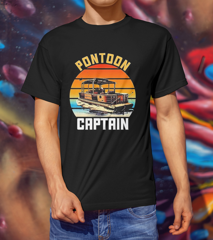 Pontoon Captain Vintage Retro Sunset Boat T-Shirt