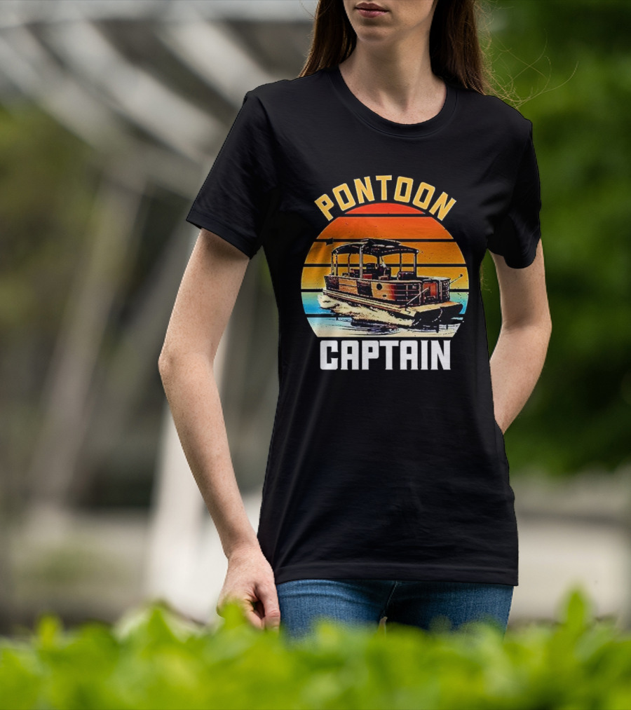 Pontoon Captain Vintage Retro Sunset Boat T-Shirt