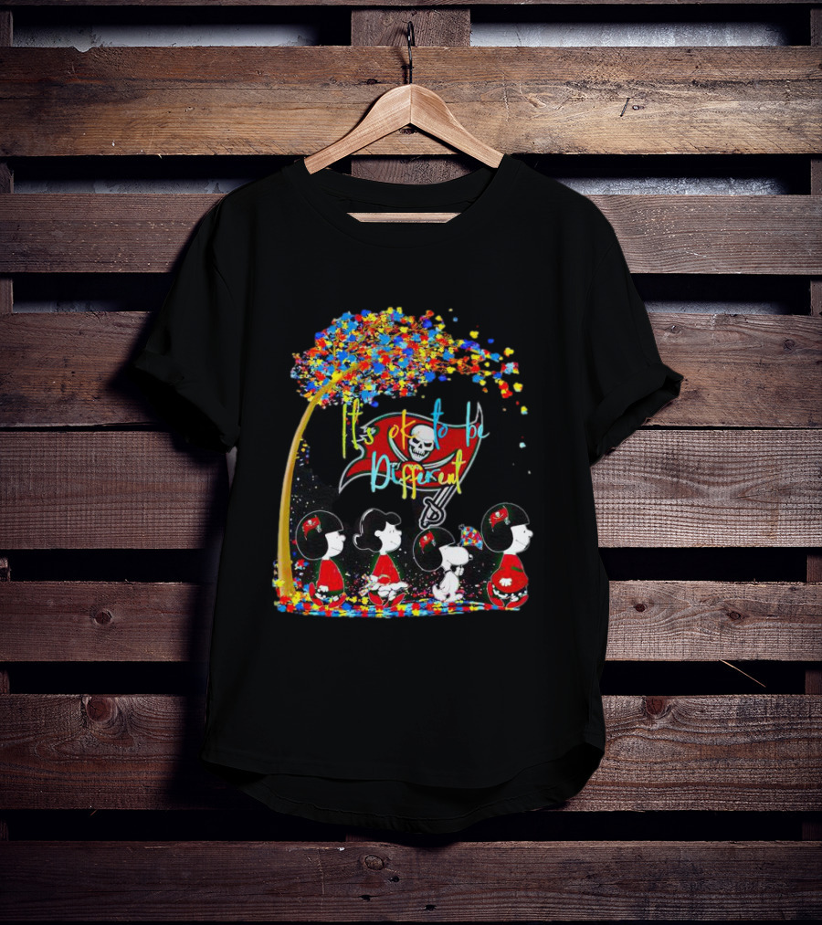 Tampa Bay Buccaneers Peanuts Characters It's OK To Be Different Autism Fall T-Shirt