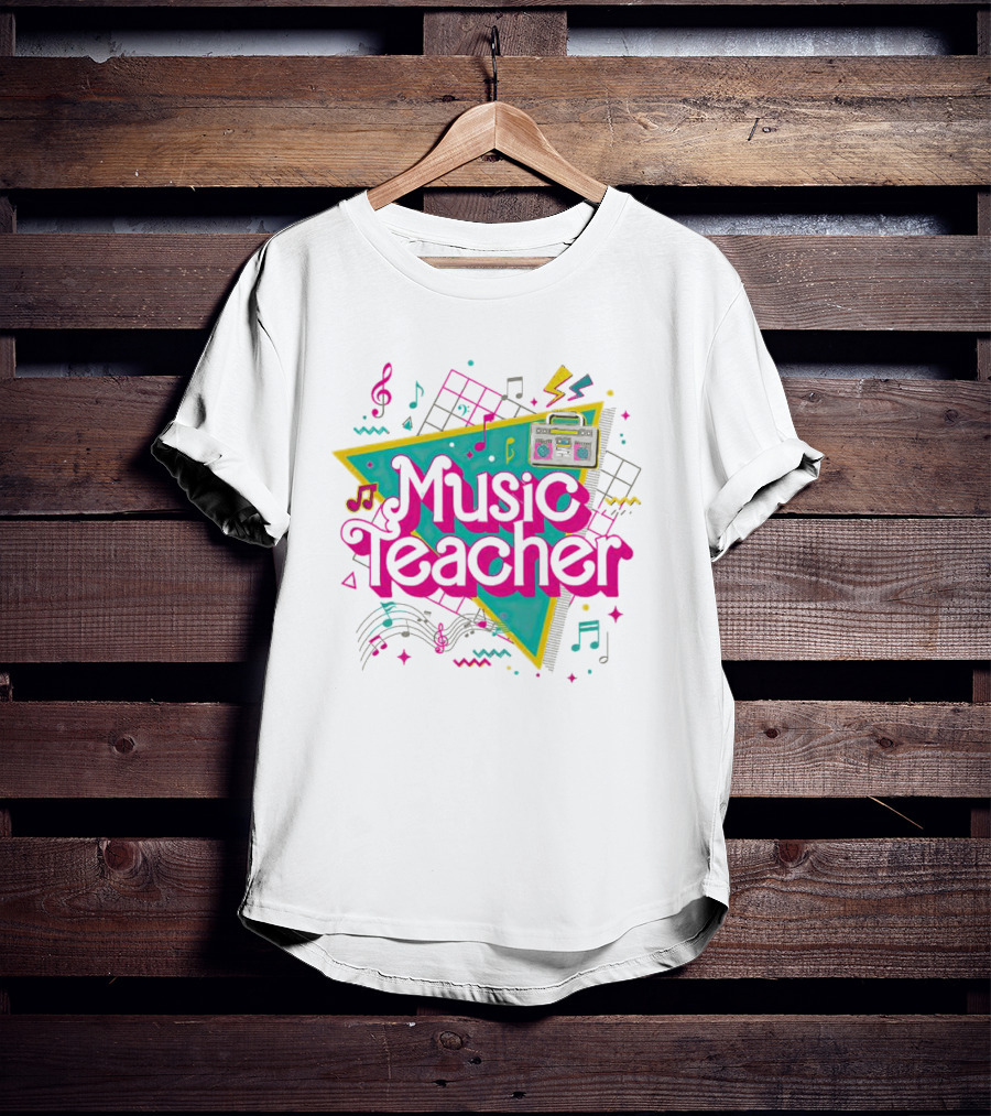 Barbie Music Teacher Retro Triangular Boombox Neon Notes T-Shirt