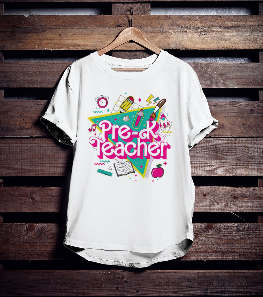 Pre-K Teacher Neon Art Supplies And Icons T-Shirt