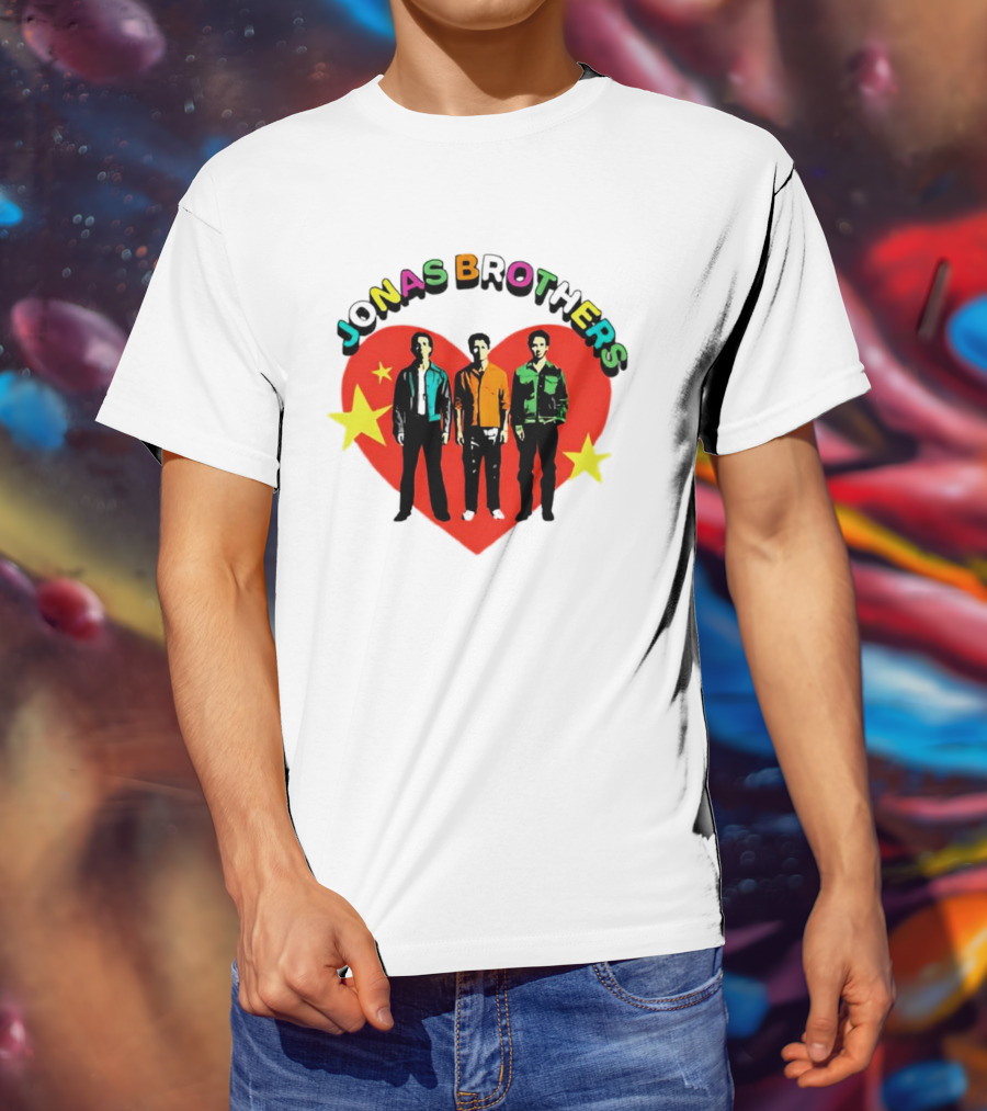 Jonas Brothers Heart Colorful Text With Stars And Figures T-Shirt