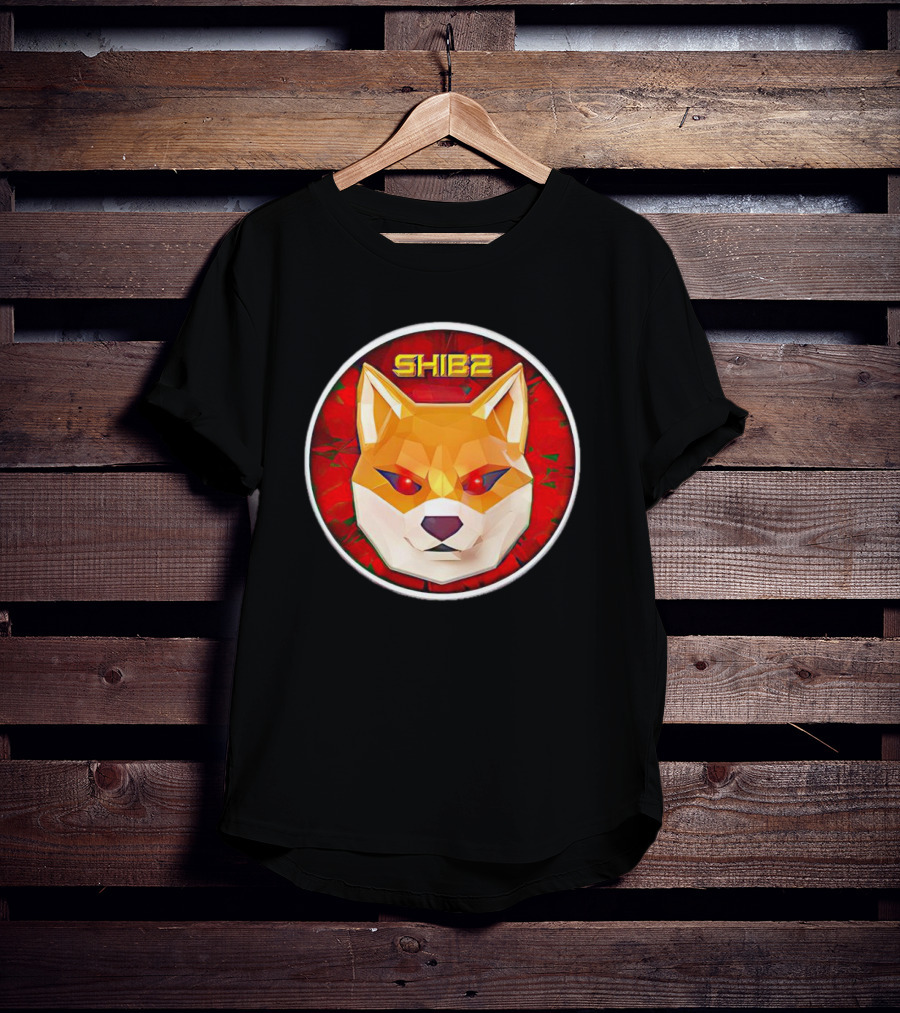 SHIB2 Polygonal Dog Face Red Circle T-Shirt