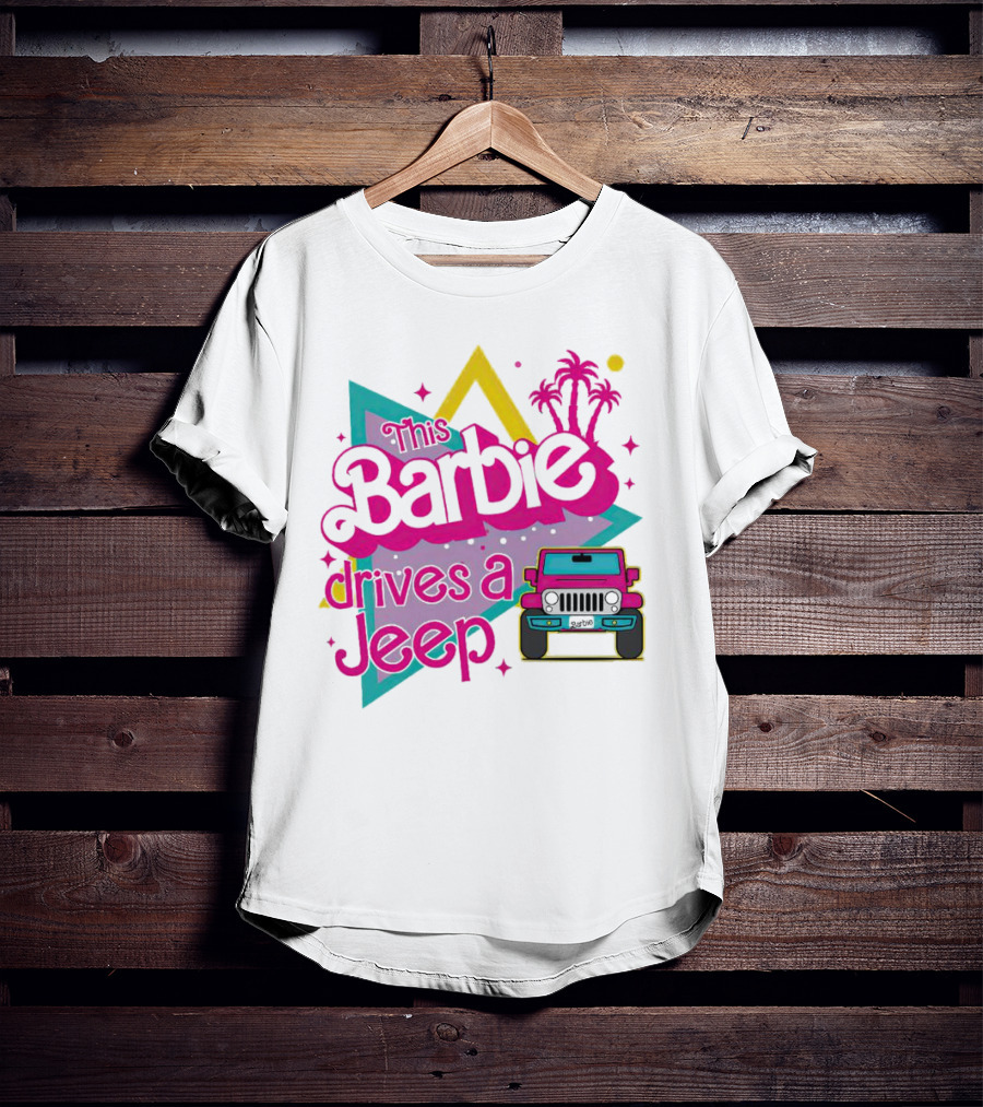 This Barbie Drives A Jeep With Pink Palm Trees And Neon Vibes T-Shirt