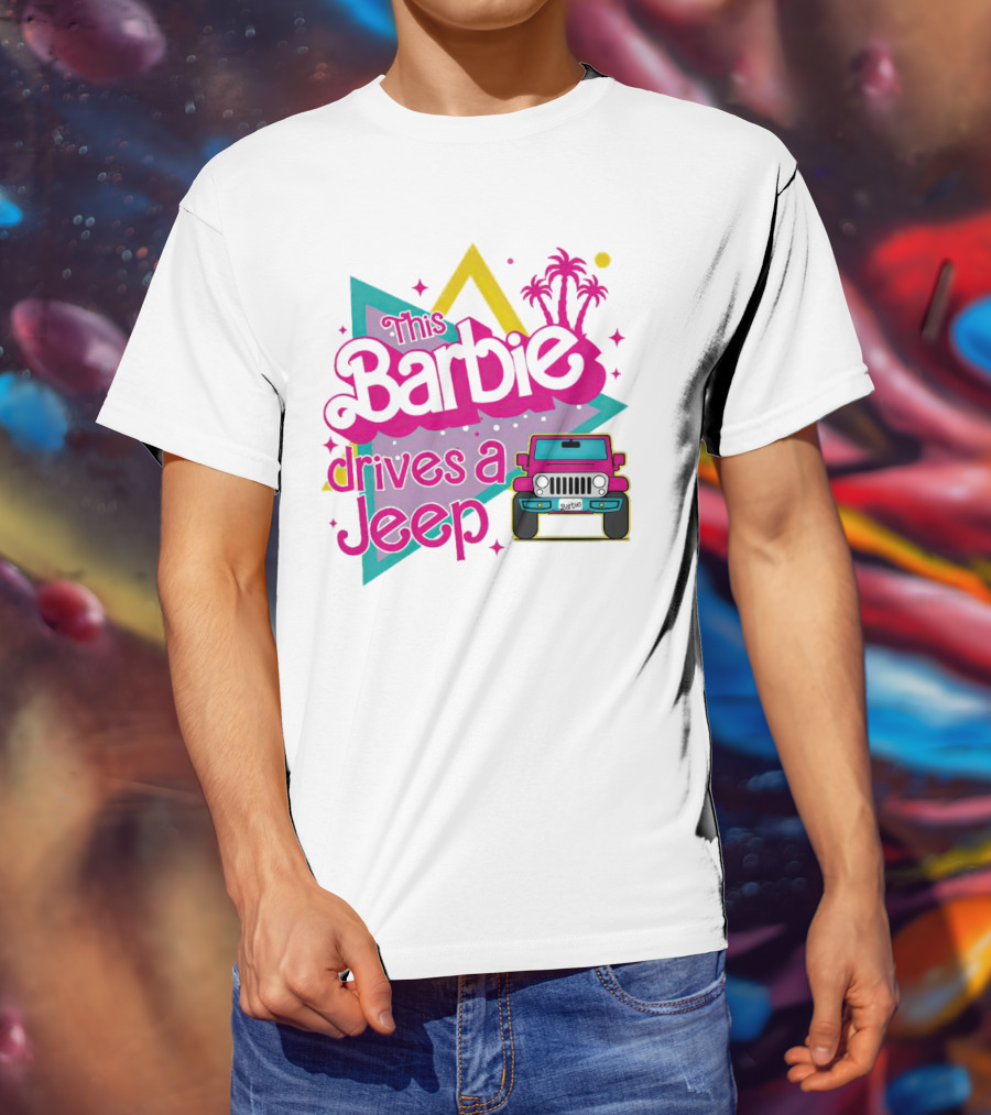 This Barbie Drives A Jeep With Pink Palm Trees And Neon Vibes T-Shirt