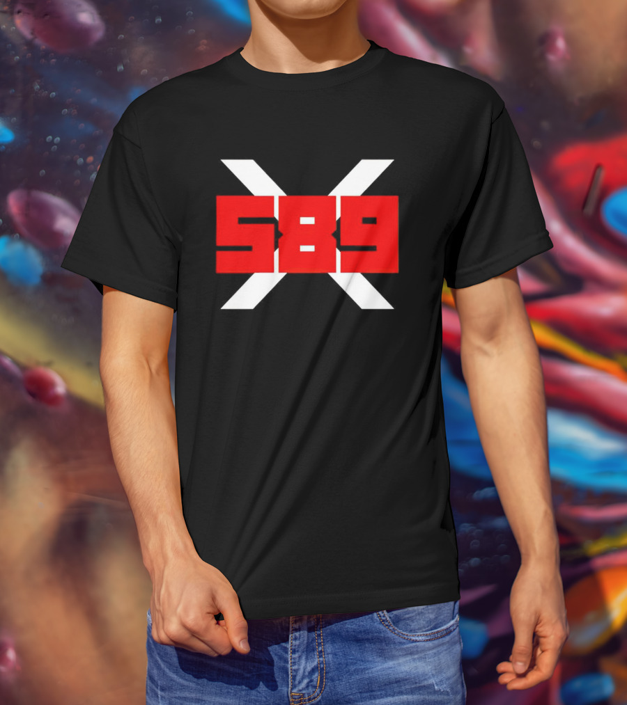XRP 589 Bold Red On Black With White X T-Shirt