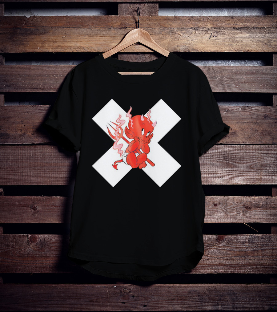Baby Devil Cartoon Character With Pitchfork On White X T-Shirt