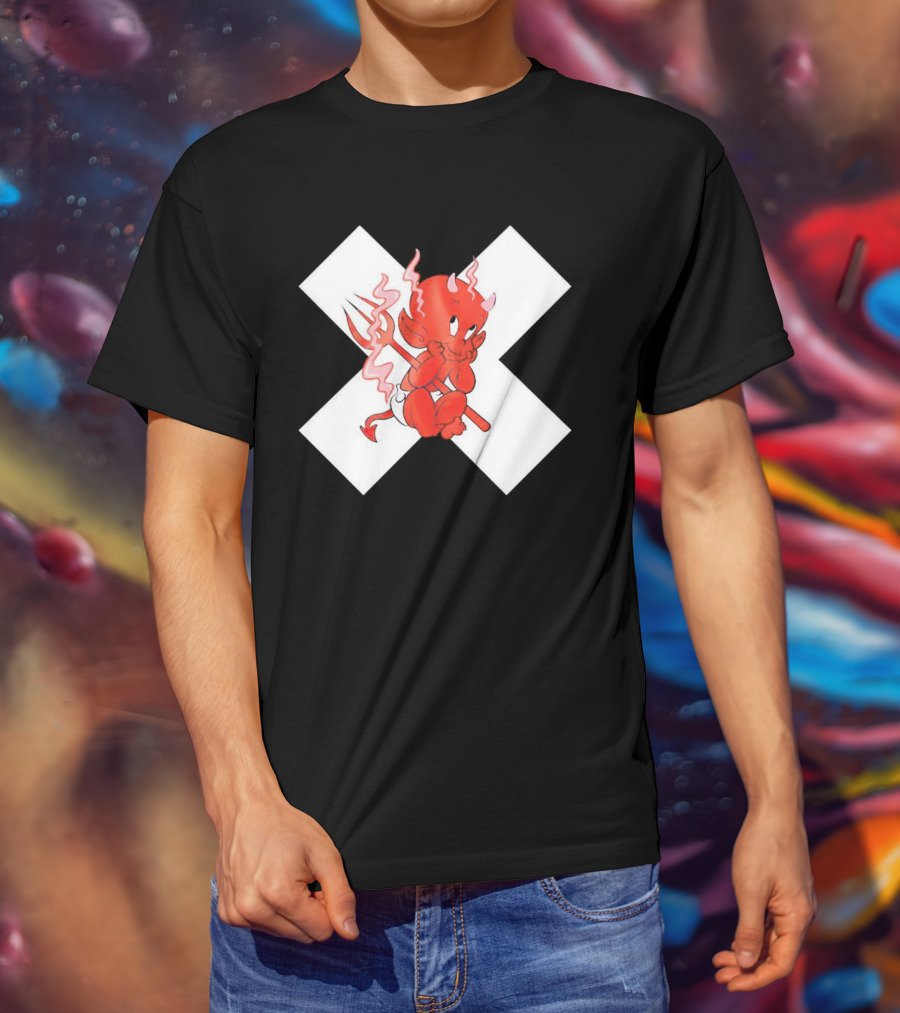 Baby Devil Cartoon Character With Pitchfork On White X T-Shirt