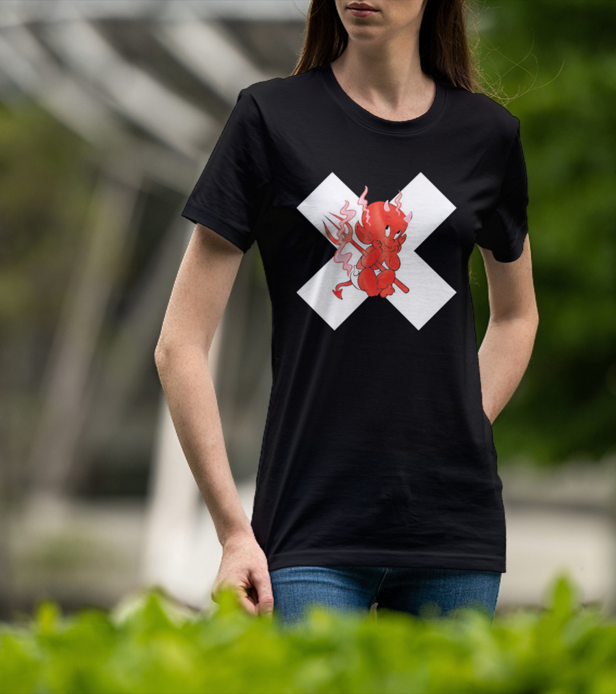Baby Devil Cartoon Character With Pitchfork On White X T-Shirt