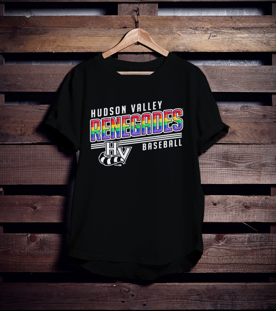 Hudson Valley Renegades Rainbow Pride Baseball HV T-Shirt