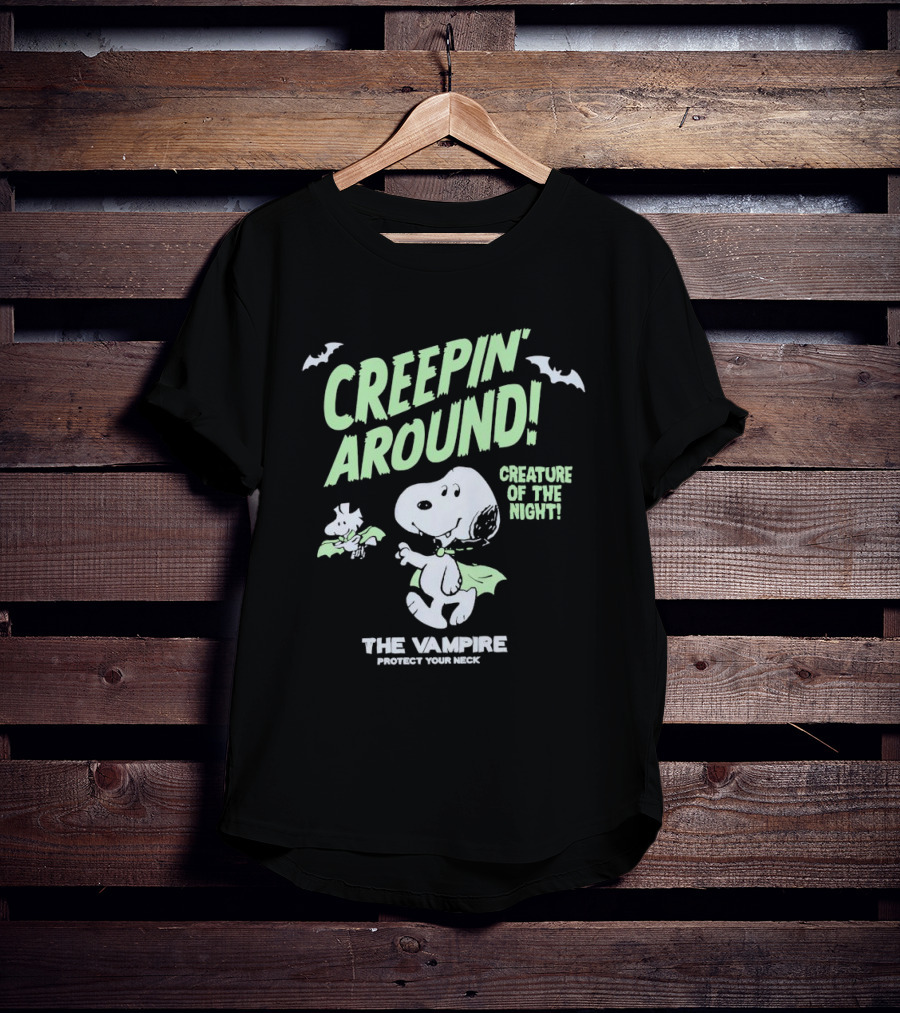 Creepin' Around Snoopy And Woodstock Creature Of The Night The Vampire Protect Your Neck T-Shirt
