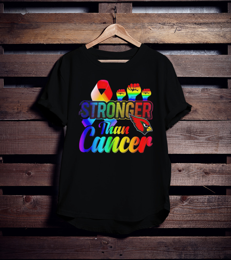Arizona Cardinals Stronger Than Cancer Rainbow Ribbon Fists T-Shirt