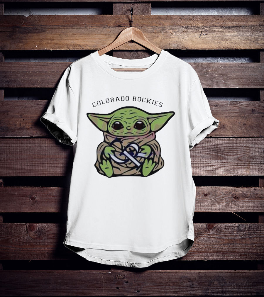Baby Yoda Hugging Colorado Rockies T-Shirt