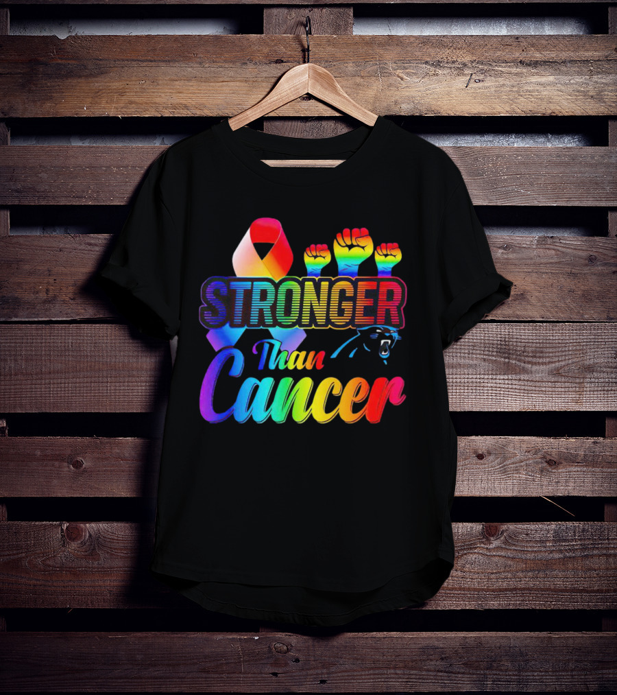 Carolina Panthers Stronger Than Cancer Rainbow Ribbon And Fists T-Shirt