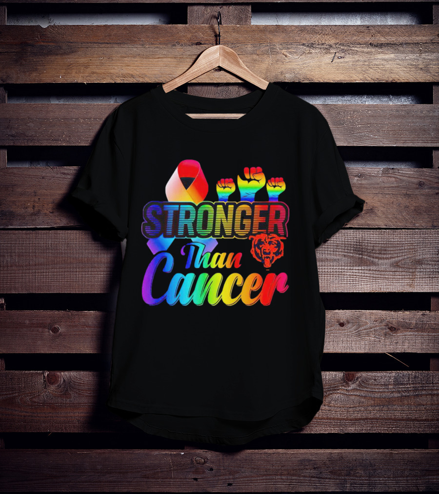 Stronger Than Cancer Chicago Bears Rainbow Ribbon Fists T-Shirt