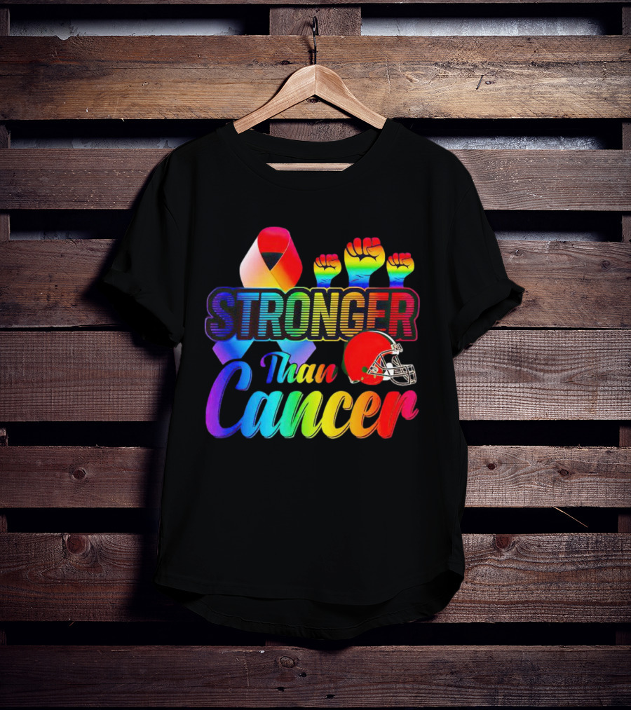 Cleveland Browns Stronger Than Cancer Rainbow Ribbon And Helmet T-Shirt