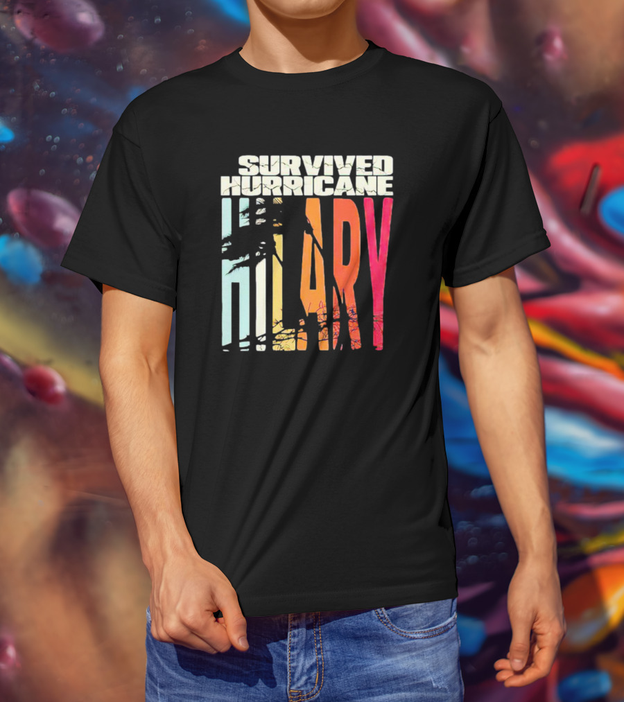 Survived Hurricane Hilary Tropical Storm Palm Trees Sunset T-Shirt