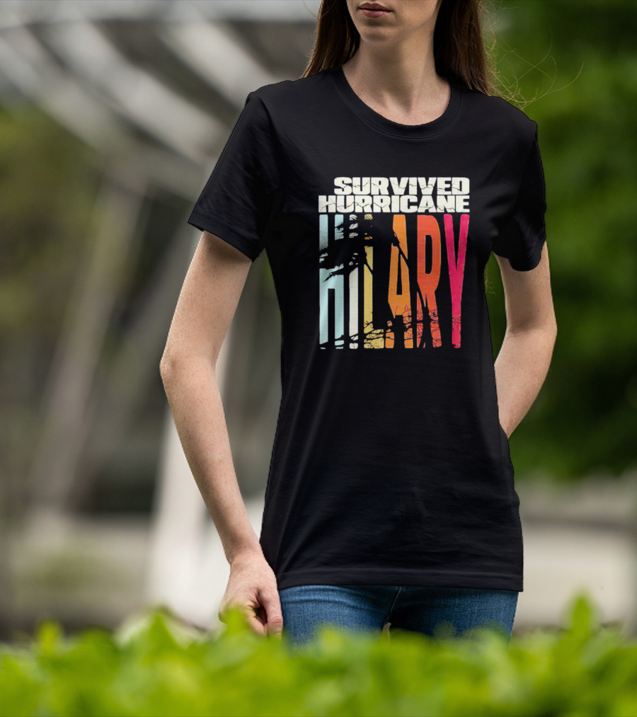 Survived Hurricane Hilary Tropical Storm Palm Trees Sunset T-Shirt
