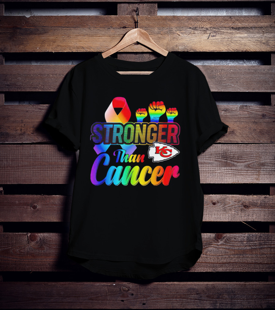 Kansas City Chiefs Stronger Than Cancer Rainbow Ribbon Fists T-Shirt