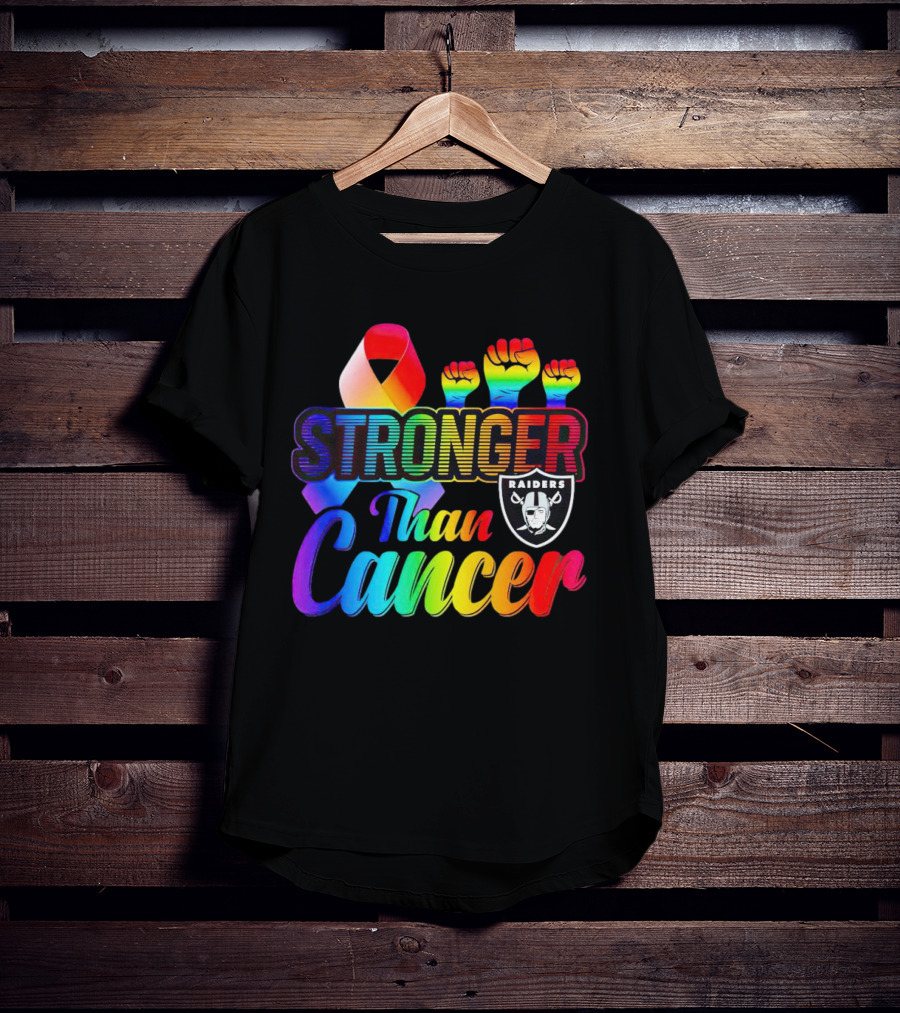 Stronger Than Cancer Las Vegas Raiders Rainbow Fists T-Shirt
