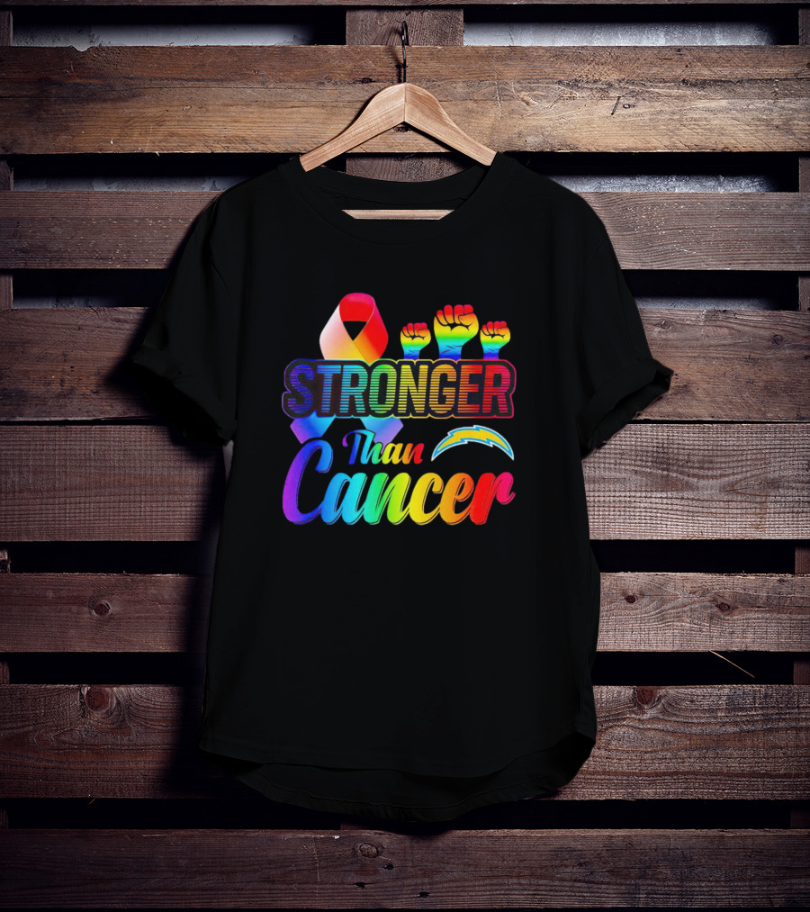 Los Angeles Chargers Stronger Than Cancer Rainbow Ribbon And Fists T-Shirt
