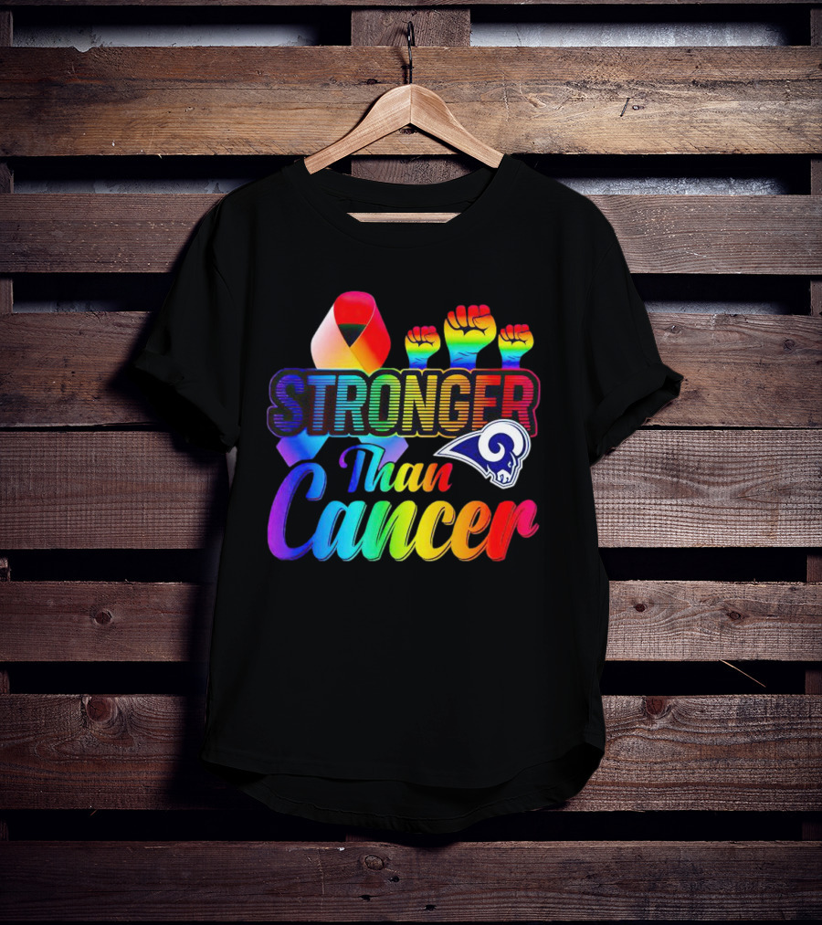 Stronger Than Cancer Los Angeles Rams Rainbow Ribbon Fists T-Shirt
