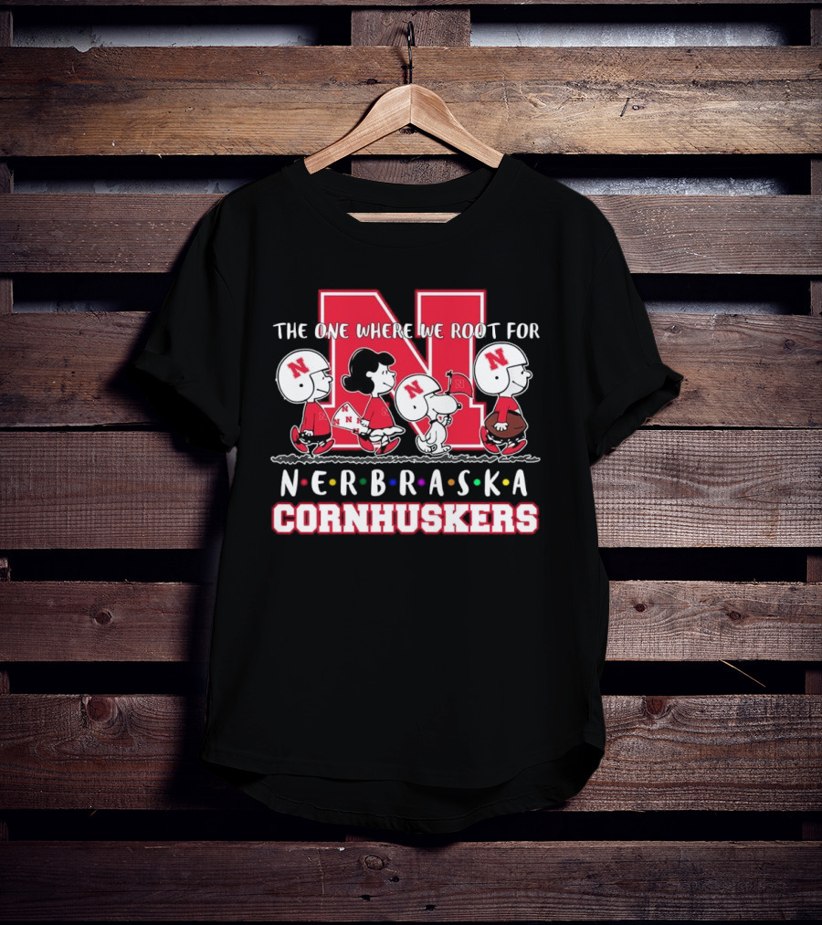 The One Where We Root For Nebraska Cornhuskers Peanuts Characters Football Helmets T-Shirt