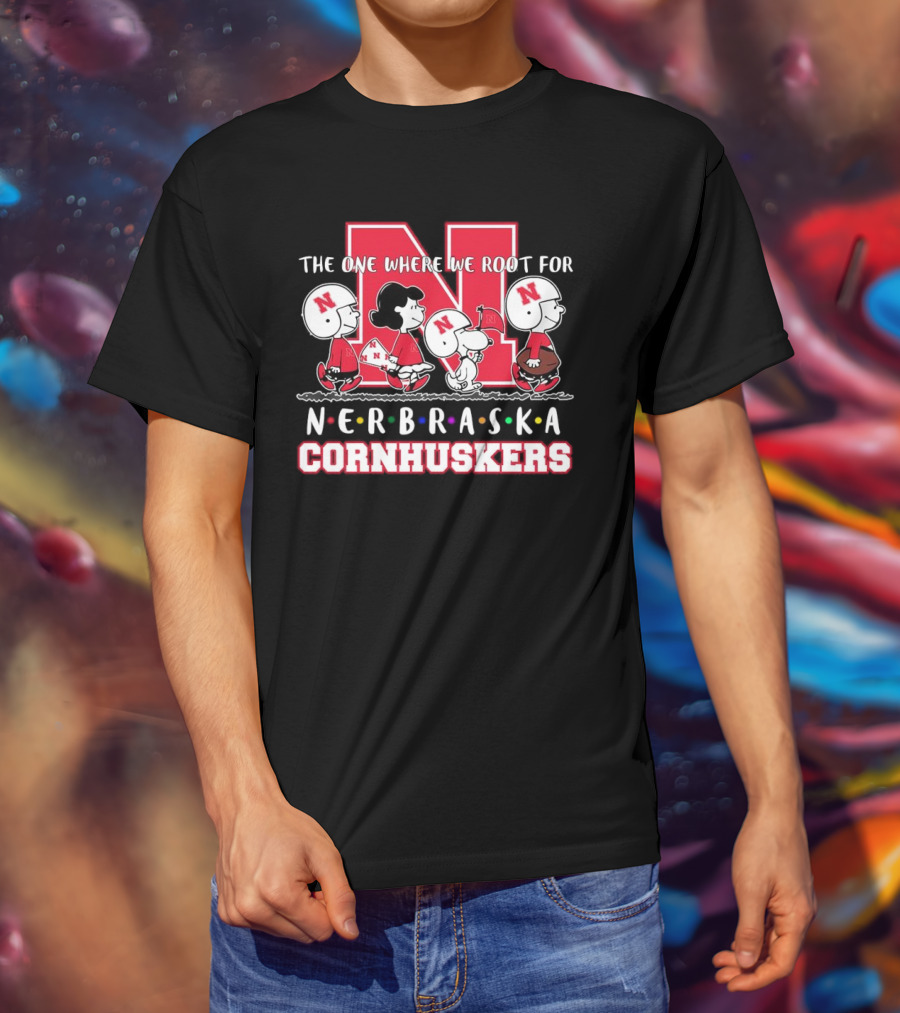 The One Where We Root For Nebraska Cornhuskers Peanuts Characters Football Helmets T-Shirt