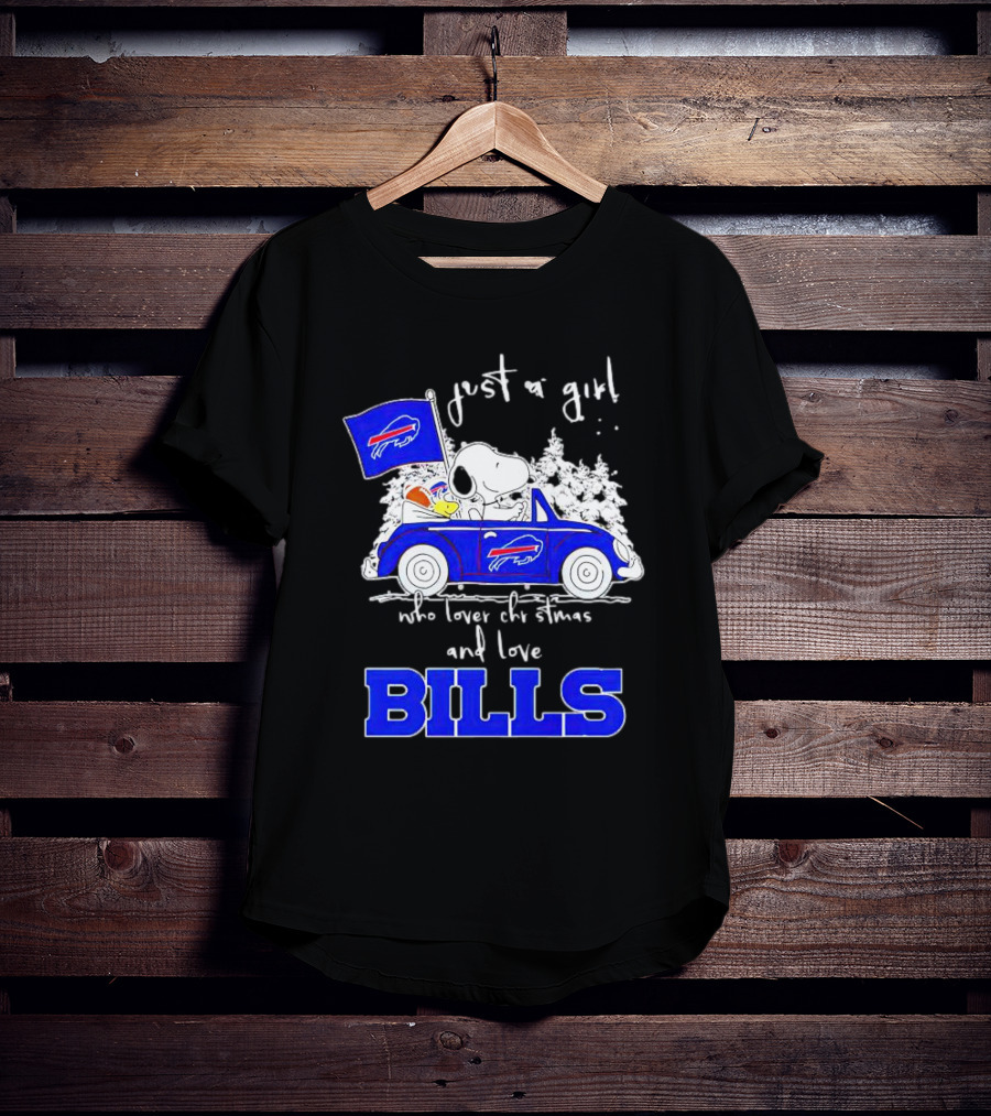 Just A Girl Who Loves Christmas And Love Bills Peanuts Characters Snoopy Buffalo Bills Car T-Shirt